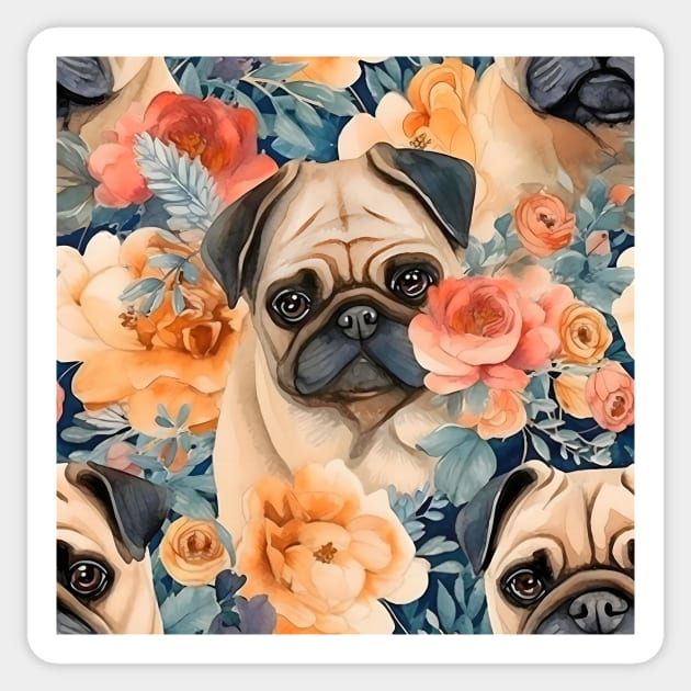 Cute Pug & Flowers Coffee Mug Sticker by candiscamera